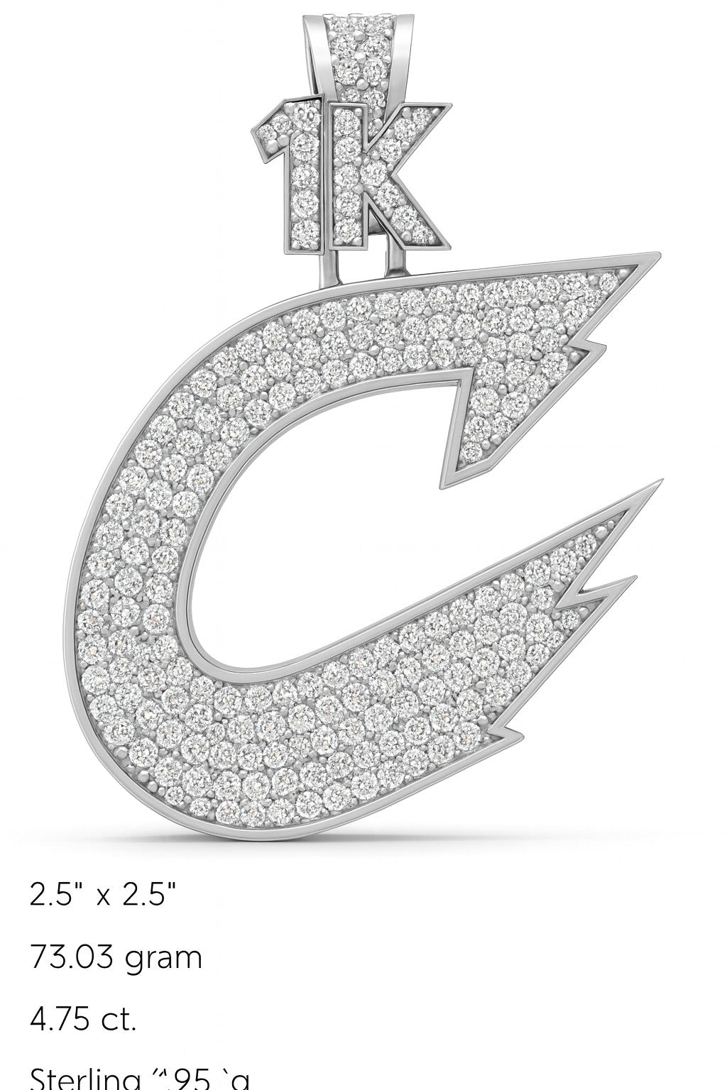 1K C lightning bolt pendant render