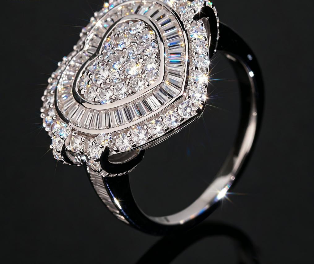 Heart Halo Baguette Ring