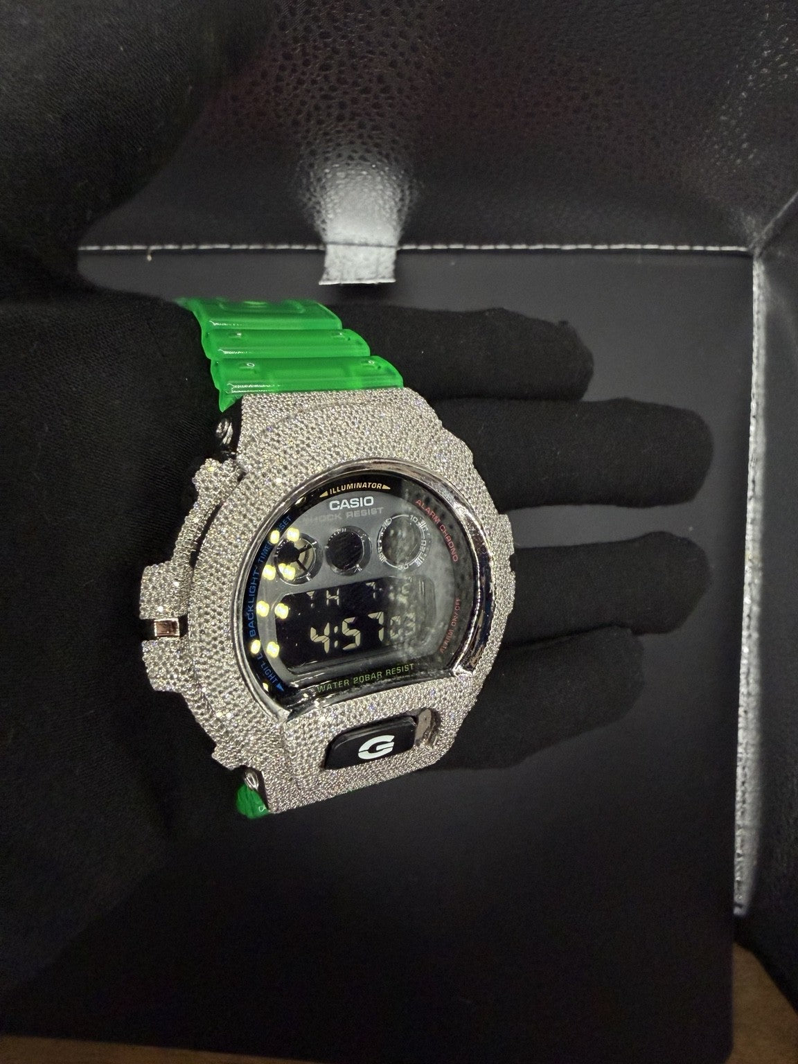 Fully iced custom G-Shock with green band