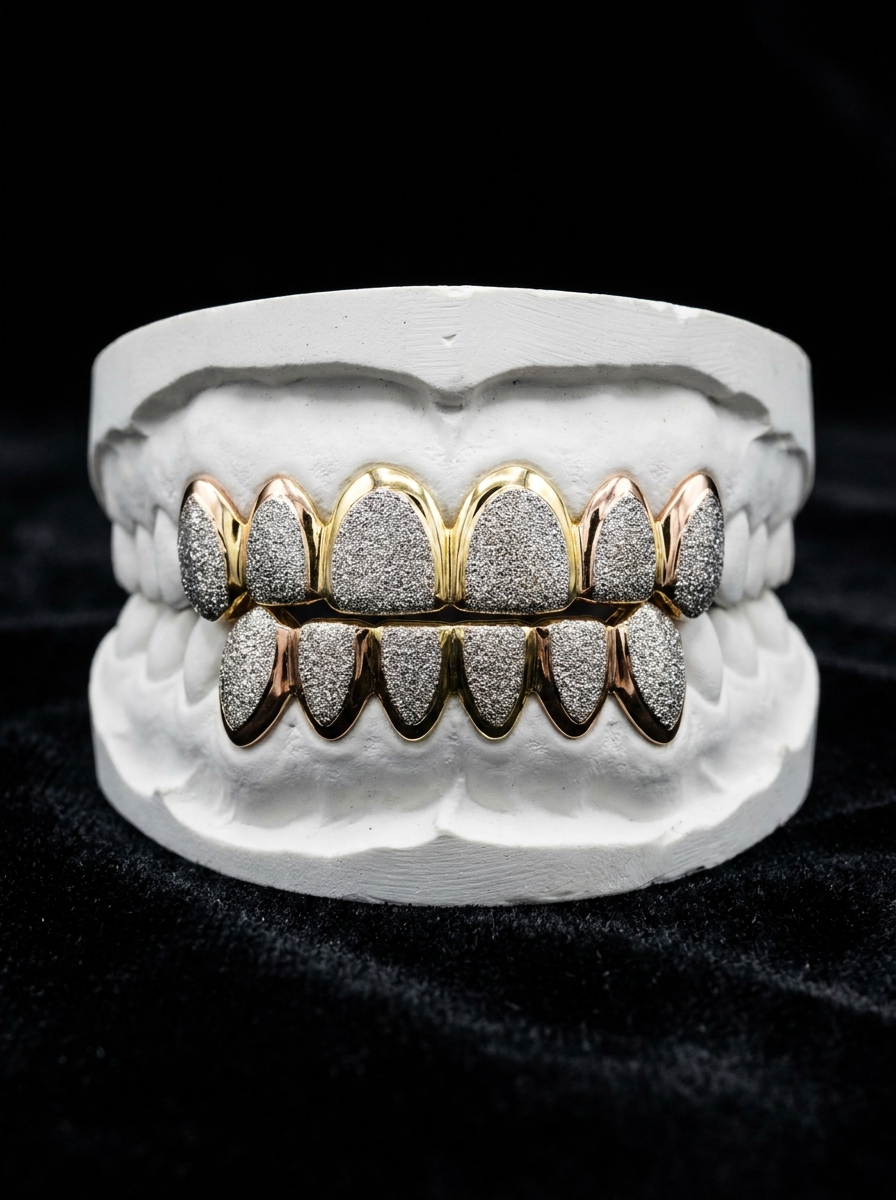 Two-Tone Diamond Dust Grillz (6 Top & 6 Bottom)