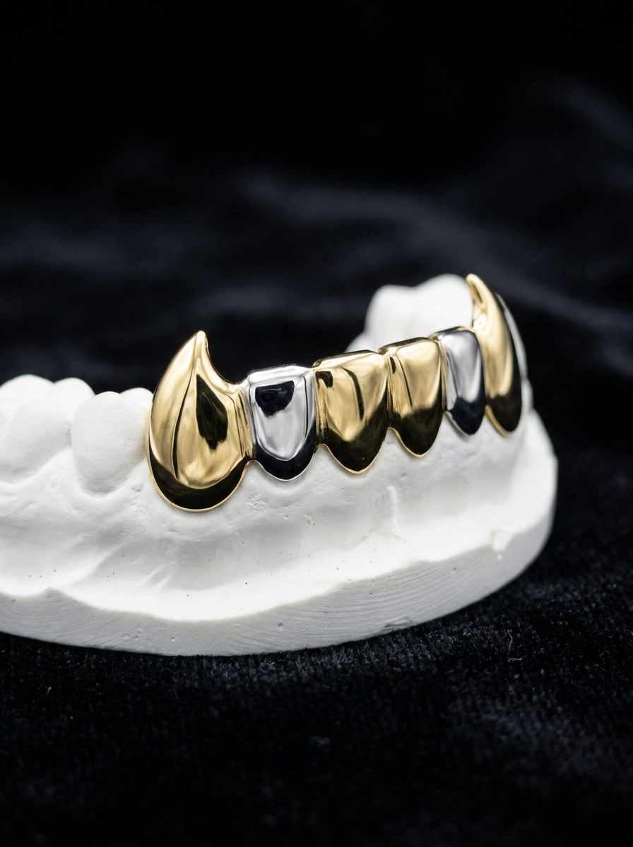 Two-Tone Curved Tip Canine Grillz