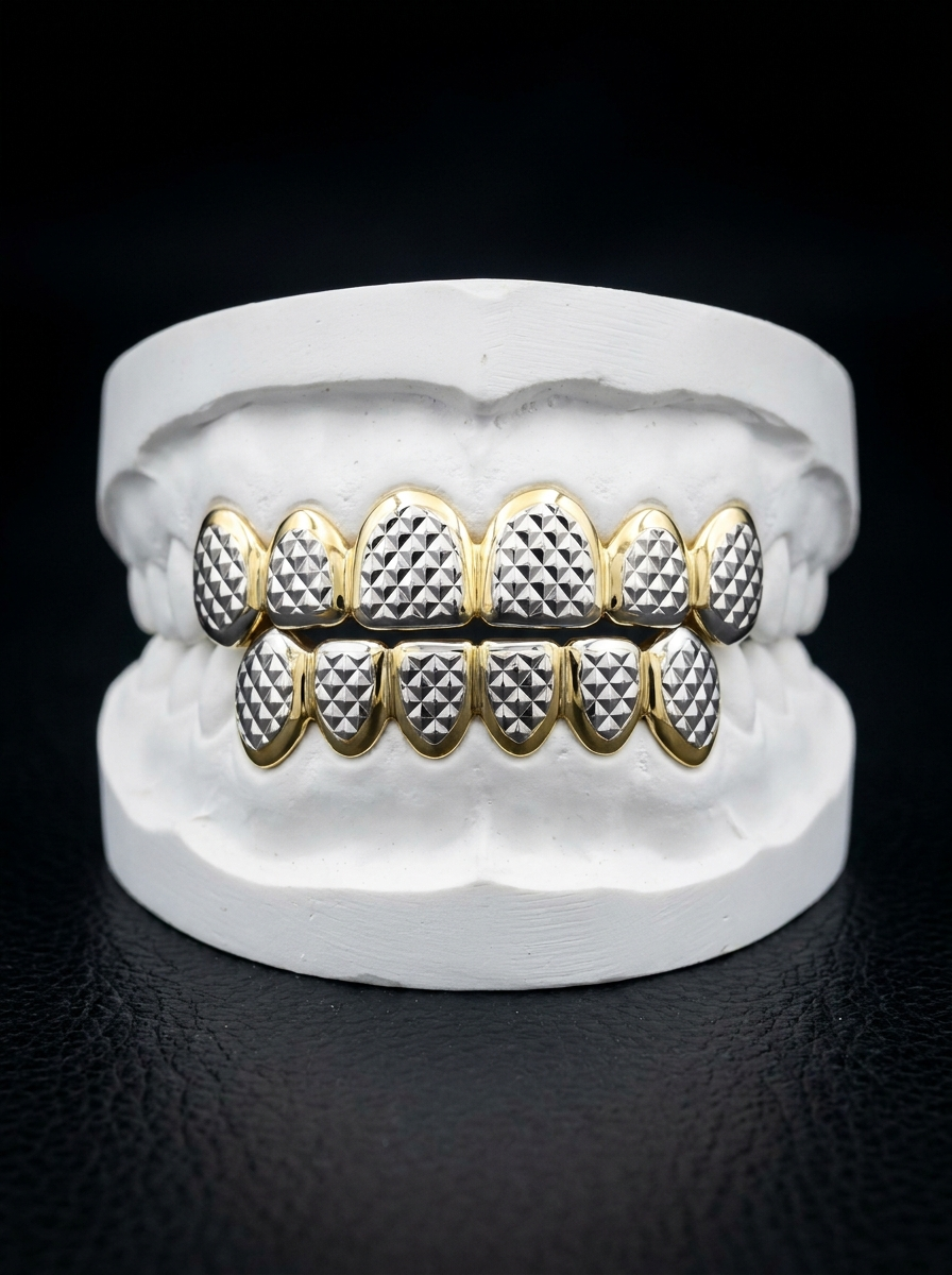 6 Piece Princess Diamond Cut Grillz with Two-Tone Tips
