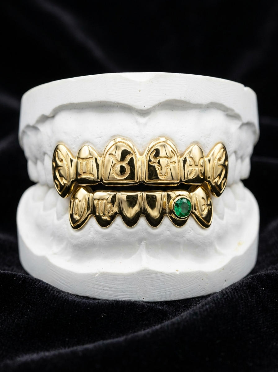 Taurus Bull Grillz with Green Gemstone