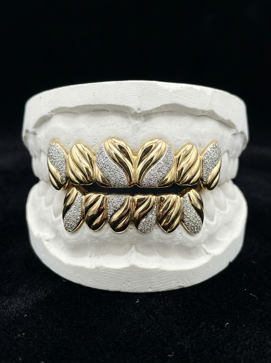 6 Piece Twisted Diamond Dust Grillz