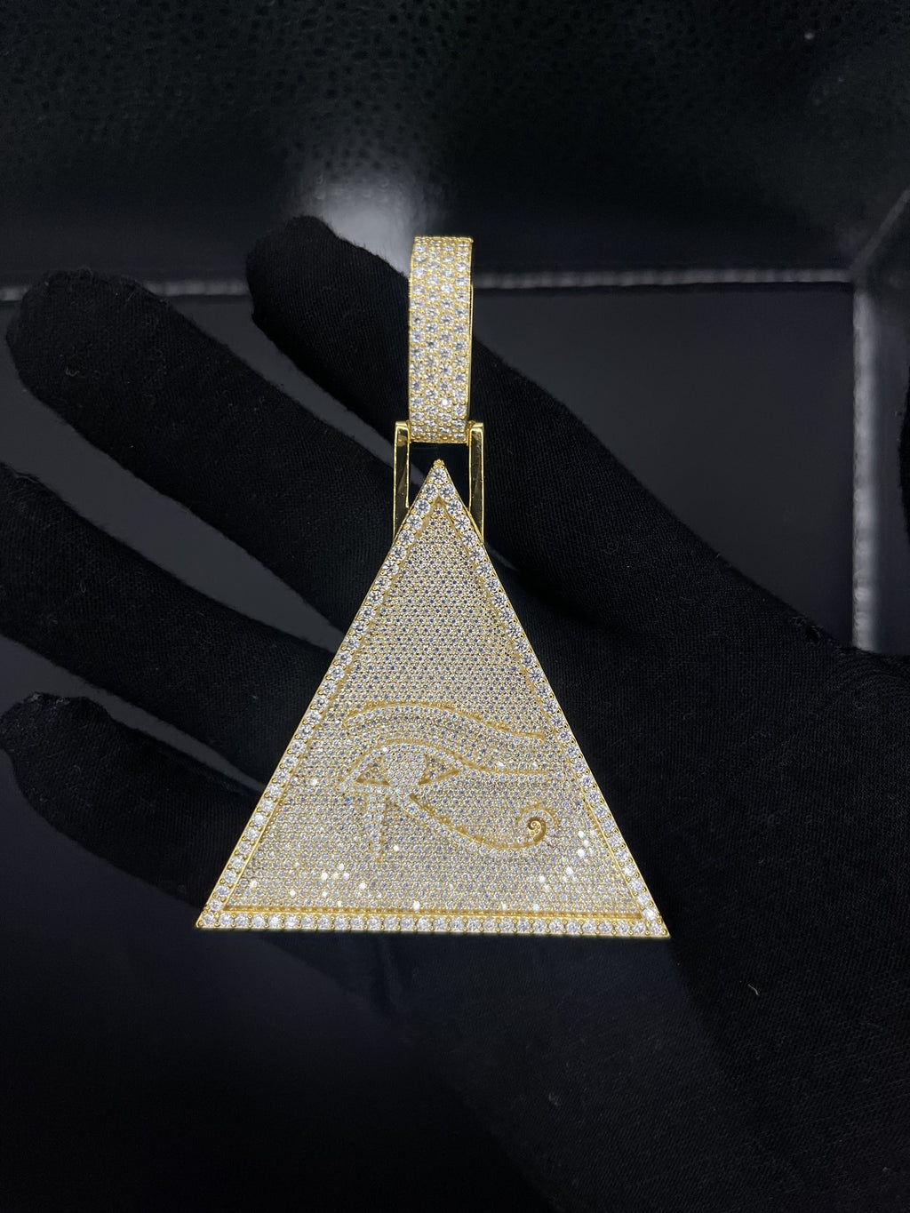 Eye of Horus pyramid pendant, iced out