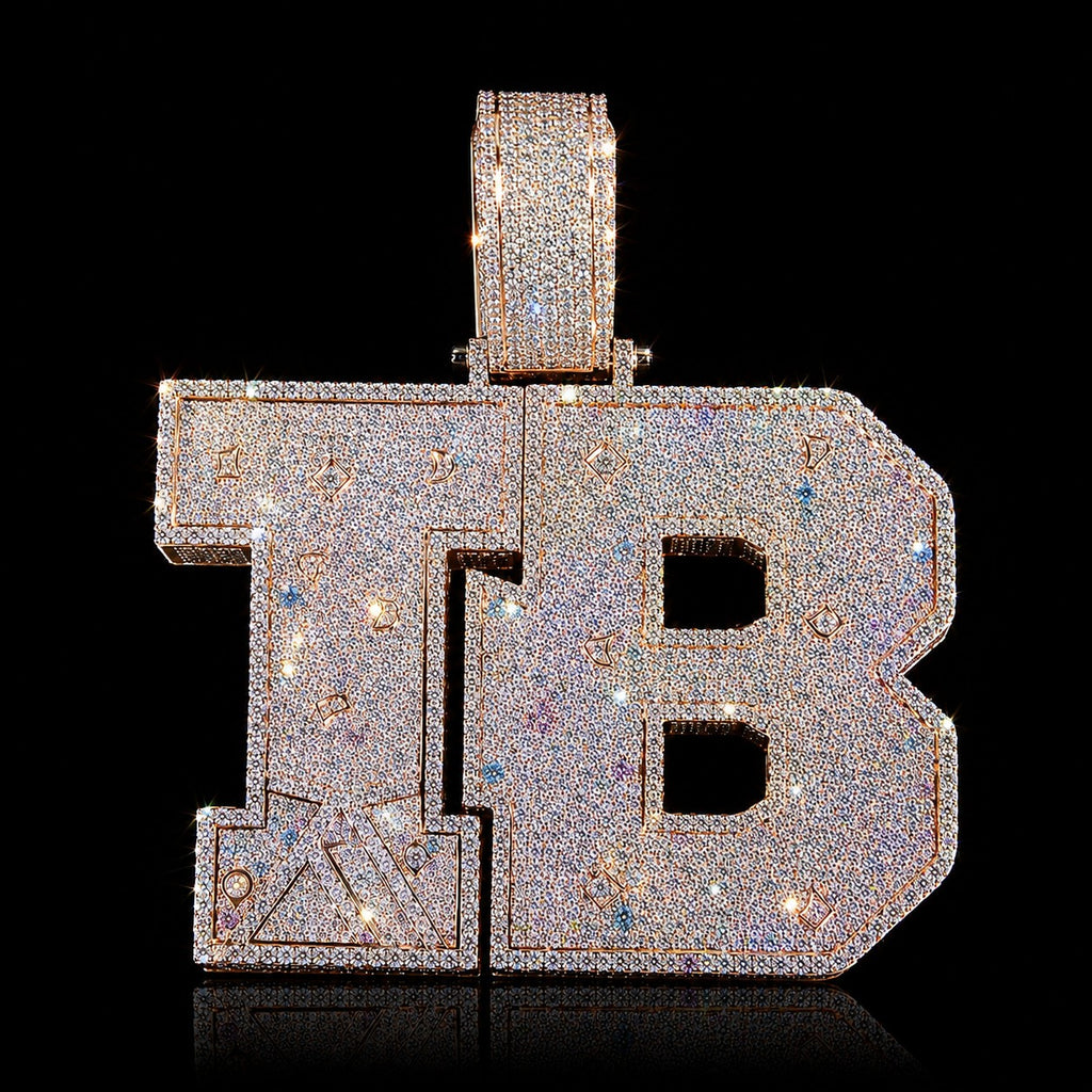 Iced TB letter pendant front view