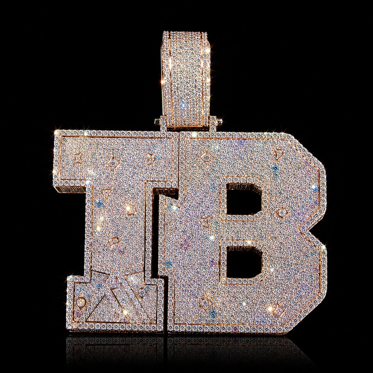 Iced TB letter pendant front view